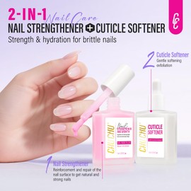 CHUCHU Nail Strengthener and Cuticle Remover Kit: 2pcs 15ml Protein Milky Pink Quick Dry Nail Repair Polish and Cuticle Softener for Peeling Damaged Nails