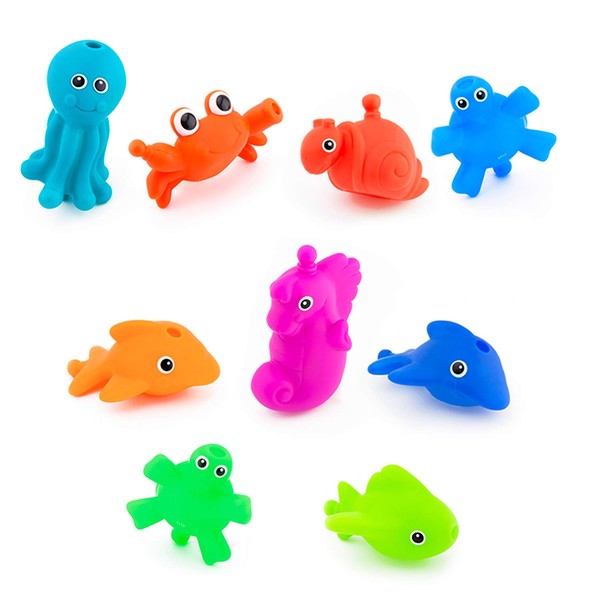 Sassy Snap and Squirt Sea Creatures - 6+ Months Set of 9 Sea Characters Includes Storage Bag with Two Large Suction Cups