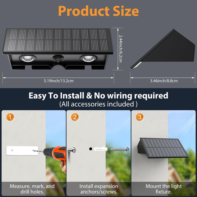 Solar Wall Lights Outdoor,8 PACK 3000/4000/6000K 3 Modes Up and