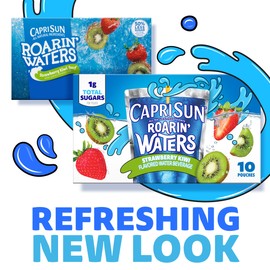 Capri Sun Roarin' Waters Strawberry Kiwi Flavored with other natural flavor Water Beverage, 40 ct Pack, 4 Boxes of 10 Drink Pouches