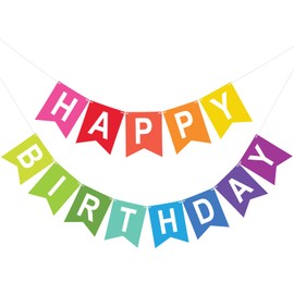 Happy Birthday Colorful Banner Rainbow Birthday Party Banner NO DIY Happy Birthday Sign Pre-Strung Birthday Hanging Decoration for Women Girl Men Boy Birthday Party Supplies (Multicolor)