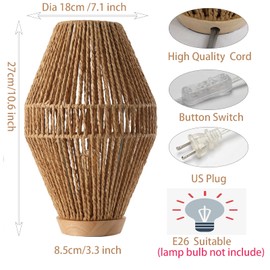 Boho Table Lamps for Bedroom & Living Room - Small Natural Woven Basket Lanterns with Paper String Shades