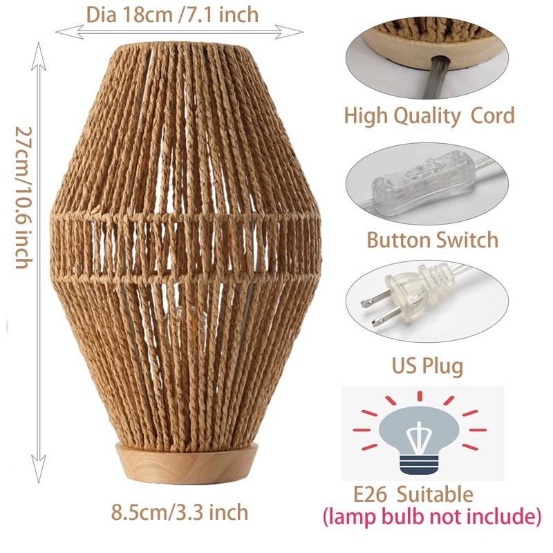 Boho Table Lamps for Bedroom & Living Room - Small
