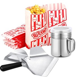 202 Pieces Popcorn Machine Supplies Set, Kernel Sifting Speed Scoop, Stainless Steel Seasoning Dredge with Handle, 200 Pieces Popcorn Bags Bundle for Home Kitchen Theater Movie Tools Supplies (1 Oz)