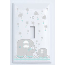 Single Toggle Grey and Green Dandelion Elephant Light Switch Plates Covers Elephant Nursery Decor (Seafoam Green)
