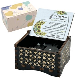 You are My Sunshine Wooden Wind Up Music Box for Mom from Daughter Son Kids, Antique Engraved Wood Mechanism Musical Gifts for Mothers Day Birthday