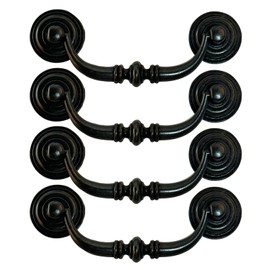 SEIWEI Vintage Cabinet Handle, 4PCS 115mm Drawer Pull Handle, Kitchen Cabinets Cupboard Pull Drop Handle, Antique Furniture Door Pull Handle for Bedroom Wardrobe Dresser Drawer Cabinet (Iron Black)