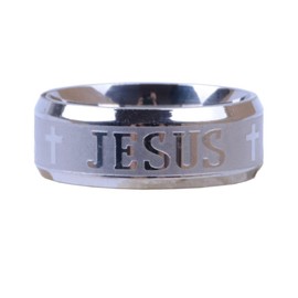 Tanyoyo 8MM Stainless Steel Jesus Cross Ring Silver Size 6-14 (6)