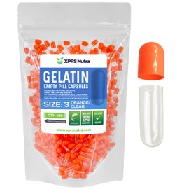 XPRS Nutra Size 3 Empty Capsules - 500 Count Empty Gelatin Capsules - Pills DIY Capsule Filling - Pure Bovine Pill Gel Caps Fillable Do-It-Yourself Vitamins and Supplements (Orange/Clear)