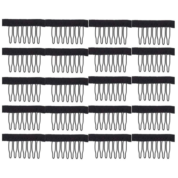 LHKJ 20 Pcs Wig Combs Steel Tooth Comb Hair Comb for Wig Caps Lace Cap (Black)