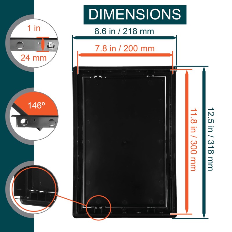 ECOPRO VENT 8" x 12" Black Plastic Access Panel. Service