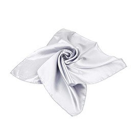 TrendsBlue Elegant Small Silk Feel Solid Color Satin Square Scarf 19.5", Silver