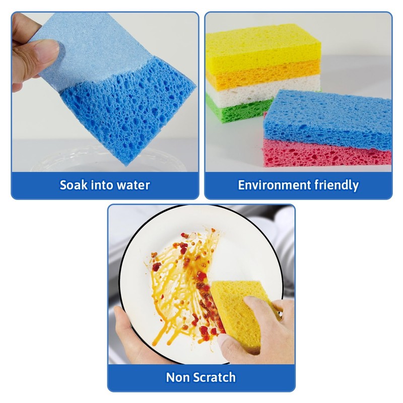 Multi-Use Cellulose Kitchen Sponges Compressed Cellulose Sponges, Non-Scratch, Dish Sponge