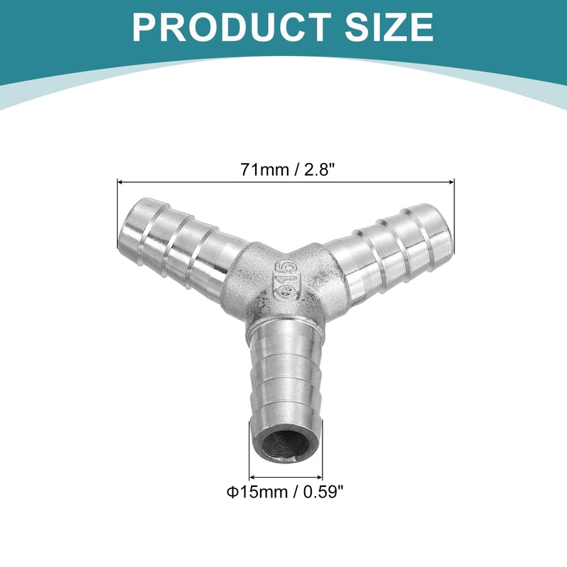 sourcing map 17/32" Y Shape Hose Barb Pipe Fitting, 304