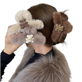 Hair Claw Fur Hair Clip, Large, 5.1 inches (13 cm), Autumn/Winter, Fluffy, Bear, Hollowing, Large, Firm, Hair Claw Long Hair Clip, Simple, Three-Dimensional, Hair Accessory, Cute, Korean Style