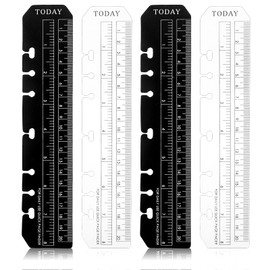 JIYIN 4 Pcs Bookmark Rulers, Black and Clear Plastic Page Marker Divider Pagefinder Measuring Today Ruler for A5 Size 7-Hole Binder Notebook(Black + Clear)