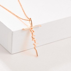 PRAYMOS 925 Sterling Silver Sideways Cross Necklace for Women Synthetic Opal Necklace Christian Religious Confirmation Baptism Gifts