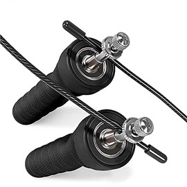 POEGO Sports Premium Speed Skipping Rope with Non-Slip Handles, Adjustable Steel Ropes + 1 x Free Rope with Wear Protection for Crossfit, Endurance Sports, Boxing, Sports, Training, Fitness (Black)