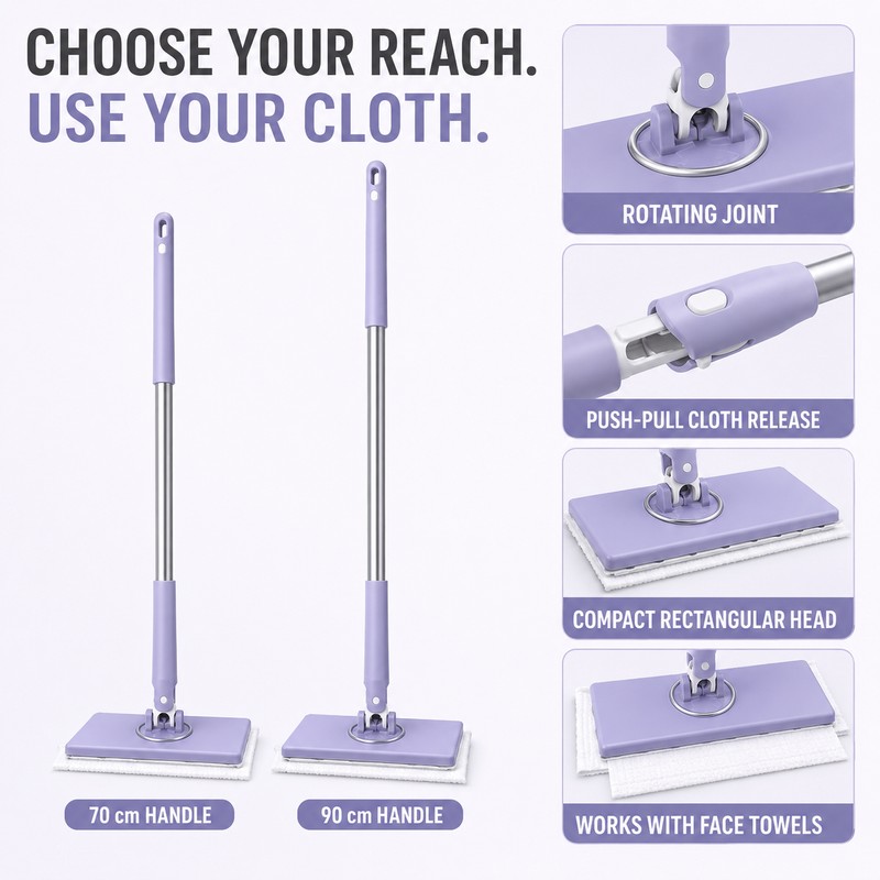2 Pack Hands-Free Rotating Mini Mop for Wet & Dry