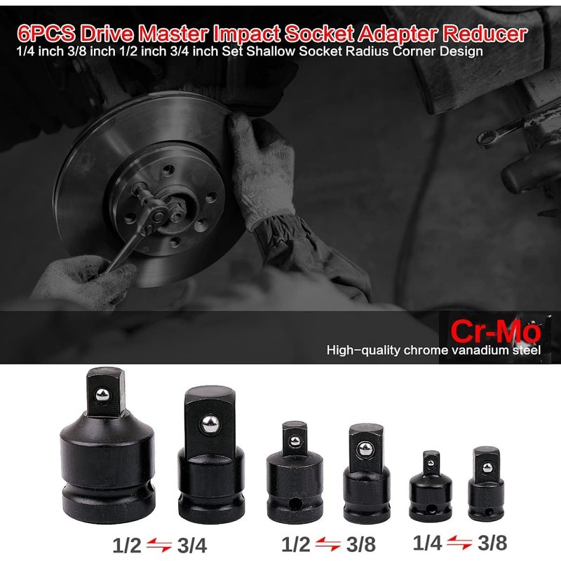 Profiwoab Impact Socket Adapter Set, 6 Pcs Professional Impact Socket