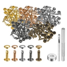 HARFINGTON 100 Sets Leather Rivets 6mm x 10mm Metal Double Cap Rivet Snaps Studs Fasteners with 3pcs Setting Tools for Leather Craft DIY Repair Decoration, Multi Colors