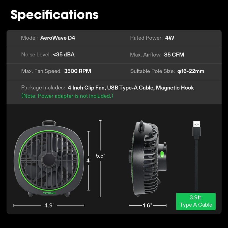 VIVOSUN AeroWave D4, 4” Grow Tent Clip Fan with Detachable