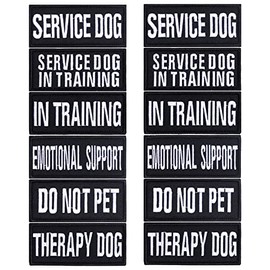 Service Dog Patches for Harness and Vest – Durable PU Material, Clear White Lettering, 12 Pieces with Various Text Designs, Ideal for Collars, Belts, and Backpacks