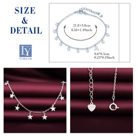 Yumilok Pure 925 Sterling Silver Adjustable Anklet - Star Chain Ankle Bracelets Flexible Fit
