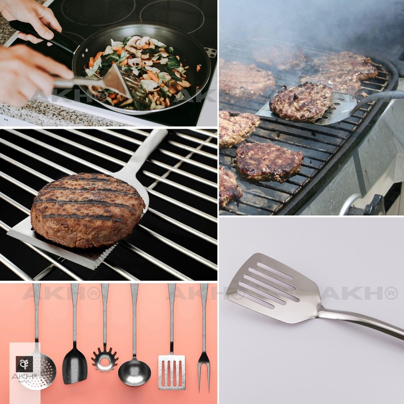 AKH® Stainless Steel Slotted Spatula 32cm Heavy Duty Professional Kitchen