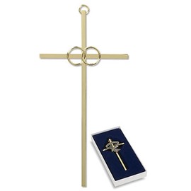 Christian Brands Interlocking Wedding Rings 8 Inch Brass Cross in Gift Box