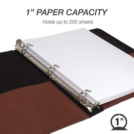 Samsill Contrast Stitch Leather 3 Ring Binder, Portfolio Organizer (Tan, 8.5 x 11" Capacity 1")