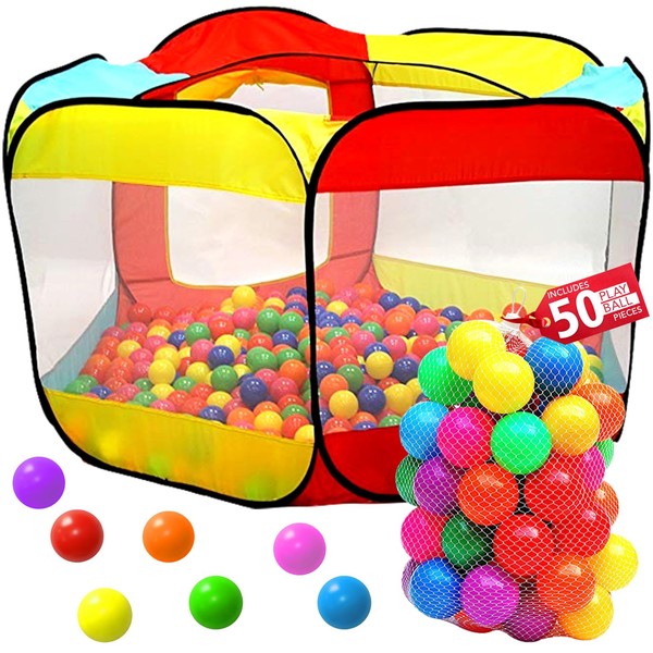 Kiddey Ball Pit Play Tent for Kids | Large Ball Pits for Toddlers, and Babies | Fill Playhouse with Plastic Balls Idea | Indoor & Outdoor Foldable Baby Tent (50 Balls Included)