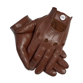 GSG Men Genuine Leather Gloves Brown Unlined Biking Touchscreen Driving Gloves Medium Palm Hole