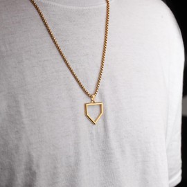FlowX Jewelry Home Plate Pendant Necklace - Baseball Chain (20", Gold)