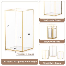 Staymoment Hurricane Candle Holder Set of 3, Large Indoor Lantern Decorative Table Centerpiece with Metal Frame for Farmhouse Home Decor Christmas Wedding, Bulk Candleholders for Pillar Candles, Gold