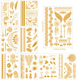 Zasiene Gold Temporäre Tattoos Erwachsene, 9 Blatt Flash Damen Festival Tattoos Zum Aufkleben, Klebetattoos Festival Zubehör, Gesichtstattoo Karneval Glitzer Accessoires Für Party