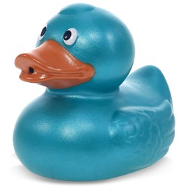 DolliBu Metallic Blue Duck Bath Buddy Squirter - Floating Blue Duck Rubber Bath Toy, Fun Water Squirting Bath Time Play for Toddlers, Animal Toy for Bathtub, Beach, and Pool for Girls and Boys