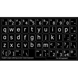 English US Large Lower CASE Non-Transparent Stickers ON Black Background