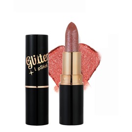 Brown Red Metallic Glitter Lipstick Long Lasting, Diamond Nude Shimmer Lip Gloss High Pigmented Matte Lip Stick for Women, Sparkling Shiny Transfer Proof Non Stick Tinted Lip Color Balm Makeup-04