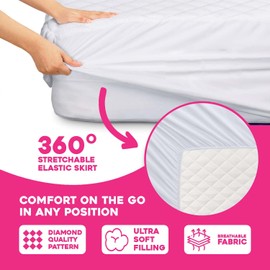 I&S Home Mattress Protector Double Bed, Breathable Quilted Mattress Pad, Stretch Skirt Anti Allergy Quilted Mattress Topper Breathable Fitted Mattress Cover (Double, 137 x 190cm)