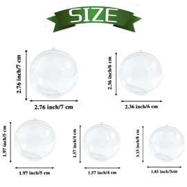Gddochn 25 Pcs Clear Plastic Fillable Ornaments, Acrylic Clear Plastic Ornaments Balls, DIY Bath Bomb Mold for Christmas, Wedding, Party, Home Decor (5 Size, 30mm, 40mm, 50mm, 60mm, 70mm)