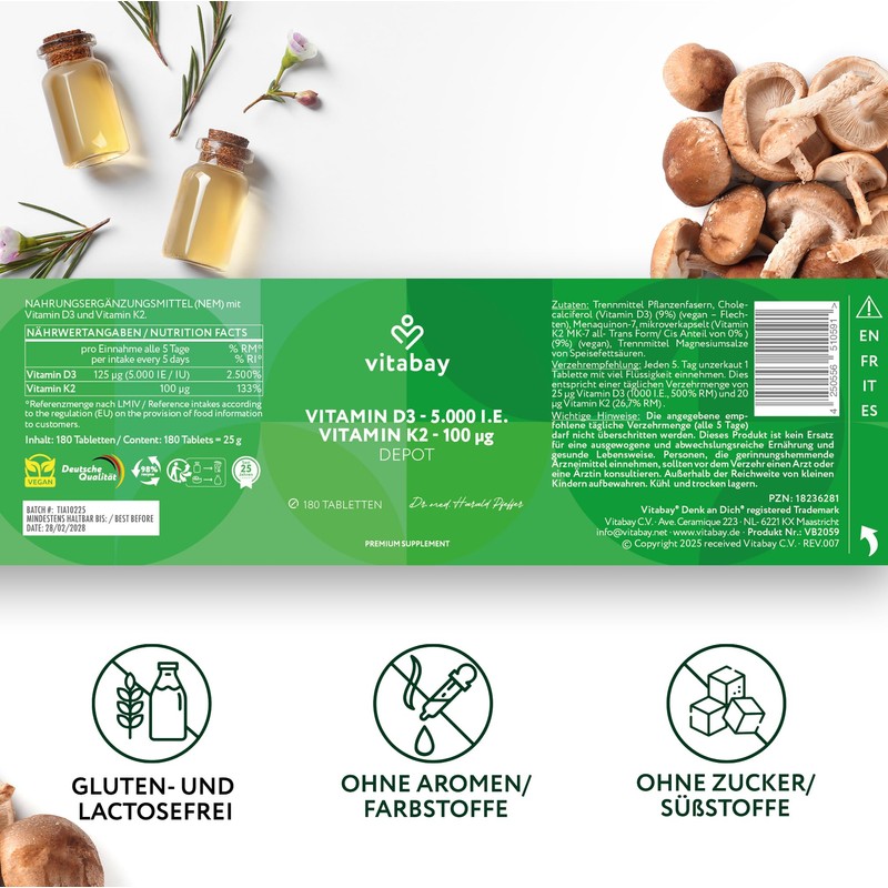 Vitabay Vitamin D3 5000 IU + K2 100 mcg Depot
