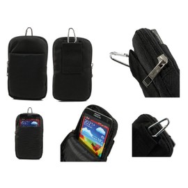 DFV Mobile Multi Functional Vertical Stripes Nylon Pouch Bag Case Zipper Closing Carabiner for = > Intex Aqua Y2 Remote