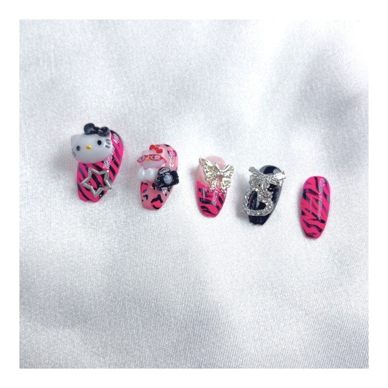 Gyarust Black Pink Cat Nail - Round / 갸루st 블랙