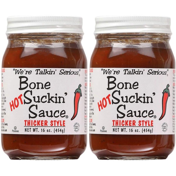 Bone Suckin' Sauce HOT-Thicker Style, "We're Talkin' Serious", Gluten-Free, 16oz Glass Jar (Pack of 2, Total of 32 Oz)