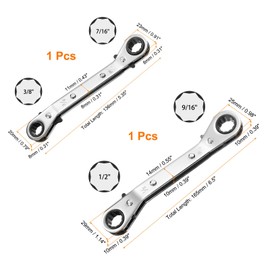 HARFINGTON 2pcs HVAC Service Wrench Set 3/8" x 7/16" 1/2" x 9/16" 25 Degrees SAE Double Head 16-Teeth Air Conditioner Valve Reversible Ratchet Wrench for Refrigeration Equipment Repair