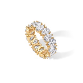 PAVOI 14K Yellow Gold Plated Eternity Ring for Women | Pear Shaped Cubic Zirconia Statement Band | Size 5, Yellow Gold, Cubic Zirconia