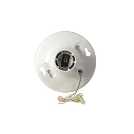 Leviton R50-08827-CW4 1-Piece Top Wired Lamp Holder with Pull Chain, 660 W, Incandescent/Fluorescent/CFL, Medium,White