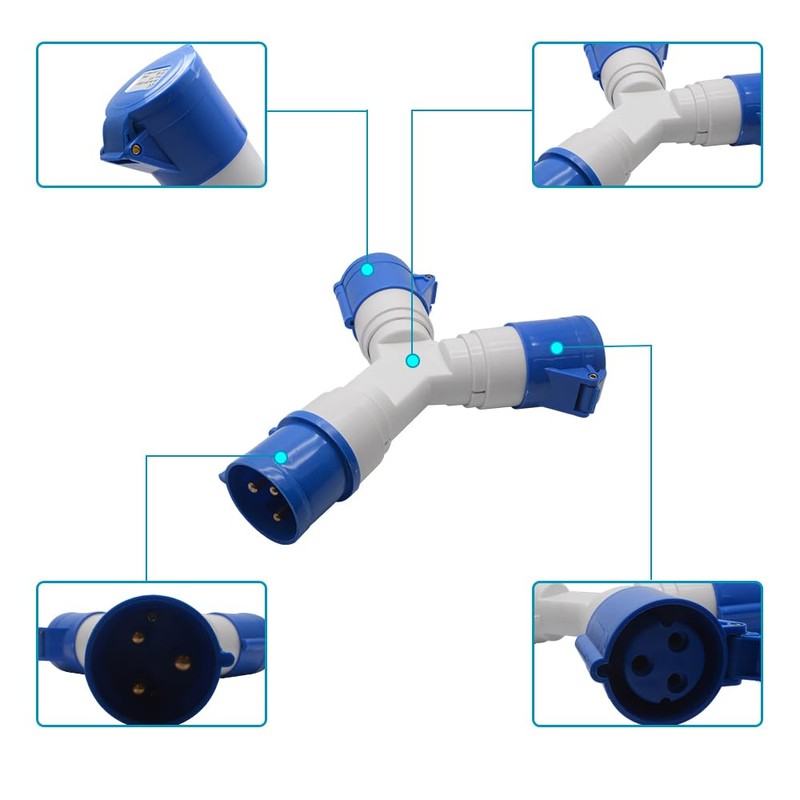 2-Way Splitter 32A 220V IP44 2 Way 3 Pin Industrial