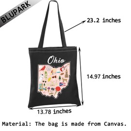 BLUPARK Ohio State Map Tote Bag Ohio Souvenir Gift Ohio Travel Shopping Bag Ohio Lovers Gift, Ohio-bk, Retro